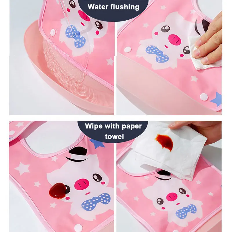 Baby Bib Cartoon Print Baby Bibs Boys Girls Bib Waterproof Soft Silicone Kids Burp Cloth Children Bib Feeding Bib with Pocket