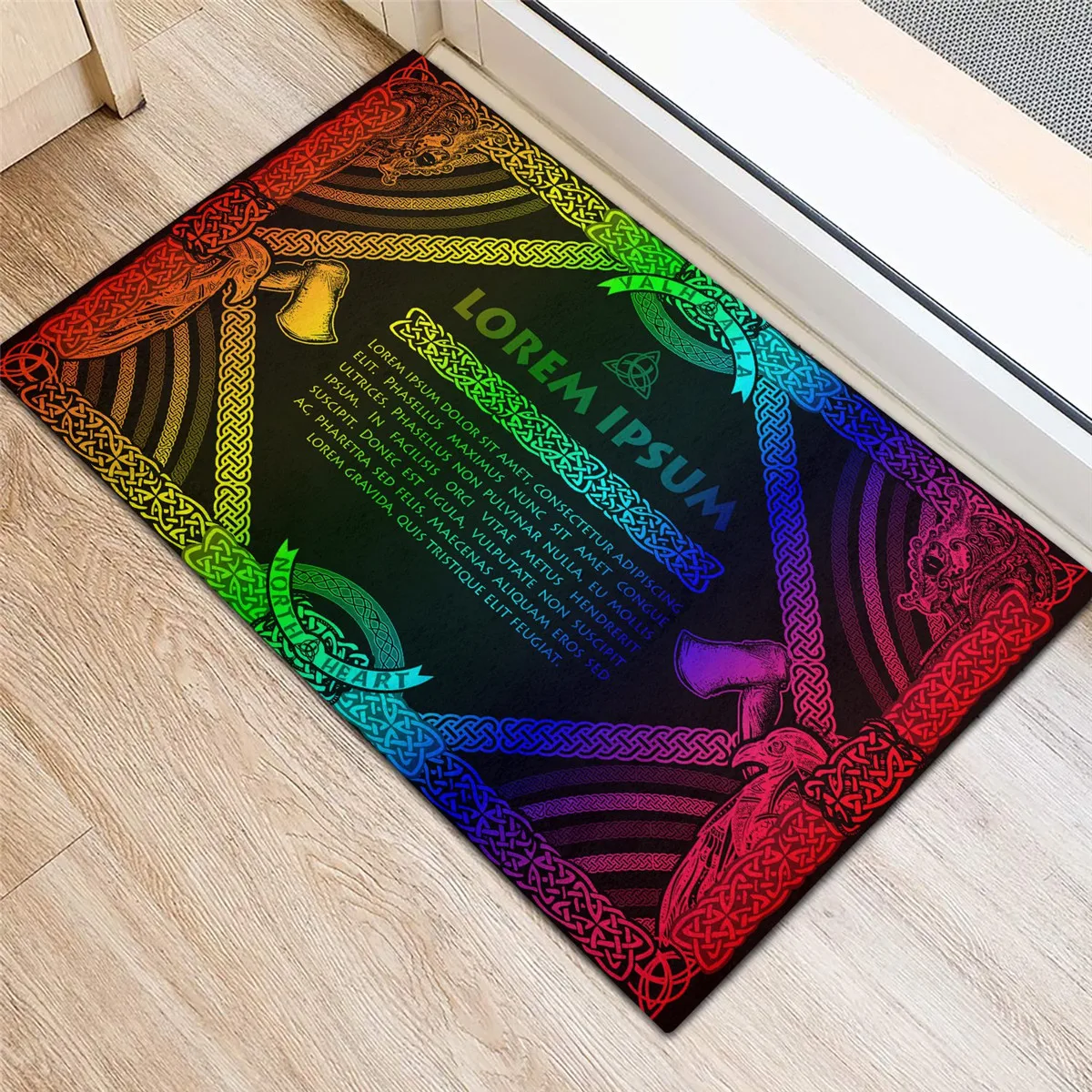 Viking Celtic Northern Mythology Rainbow 3D All Over Printed Doormat Non Slip Door Floor Mats Decor Porch Doormat