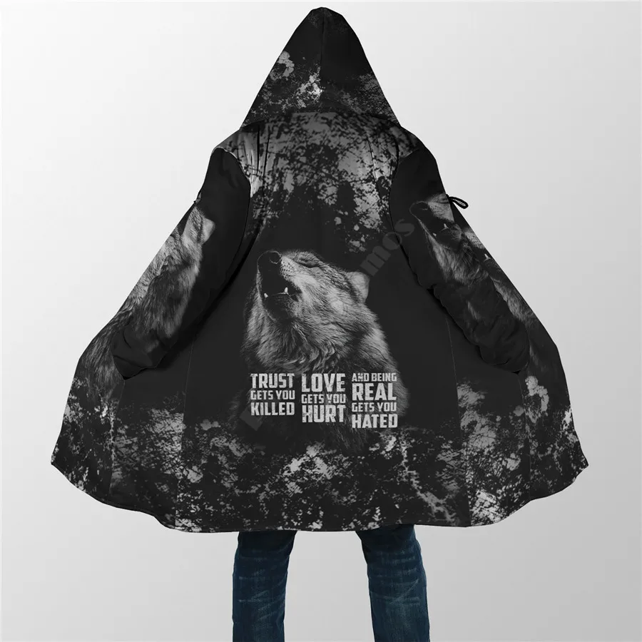 Winter Men For Women Hooded Cloak Darkness Wolf Love Gets you Hurt 3D All Over Prined Fleece wind breaker Warm Hood Cloak