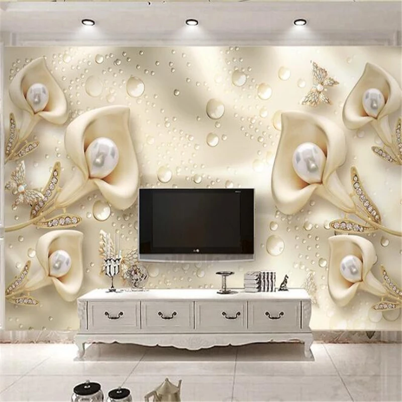 Custom wallpaper 3d calla butterfly silk water wave reflection TV background wall papers home decor papel de parede 3d wallpaper