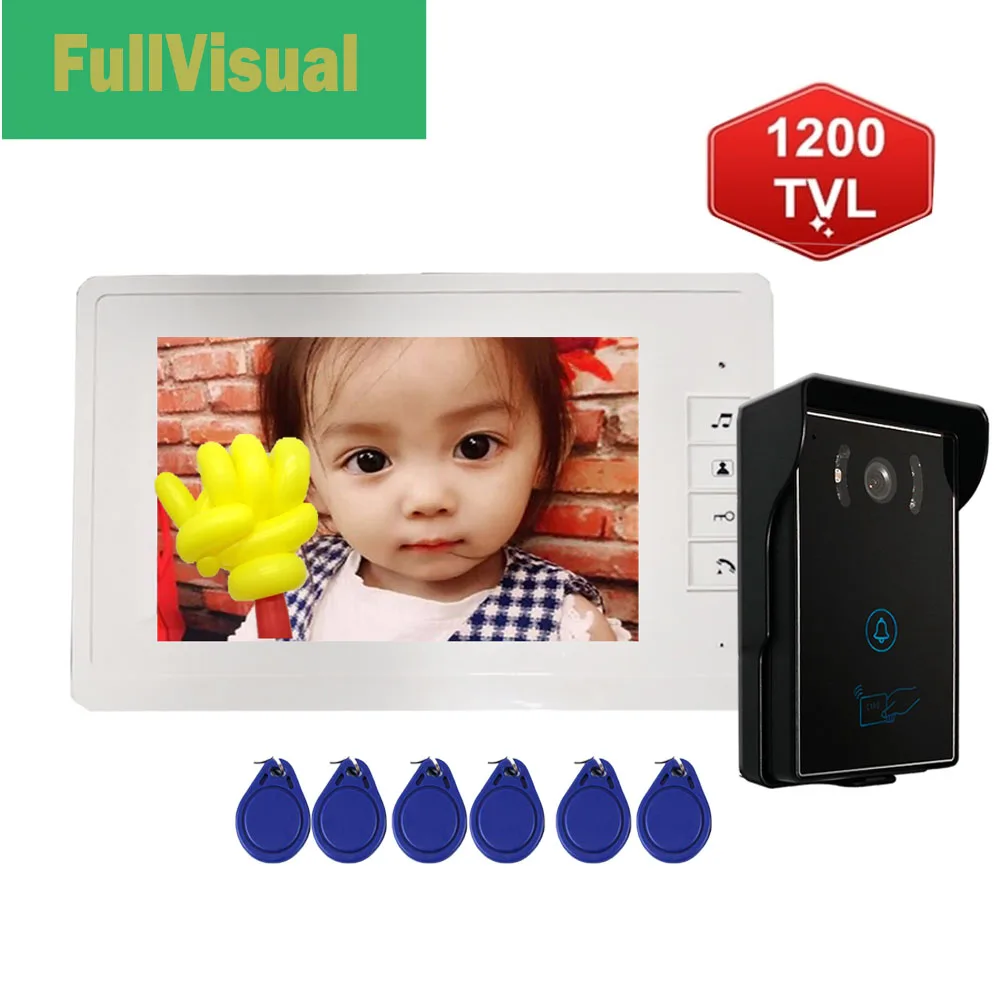 Fullvisual  7 Inch Video Intercom Card Reader Doorbell Video Door Phone System 1200TVL HD Day Night Vision Unlock