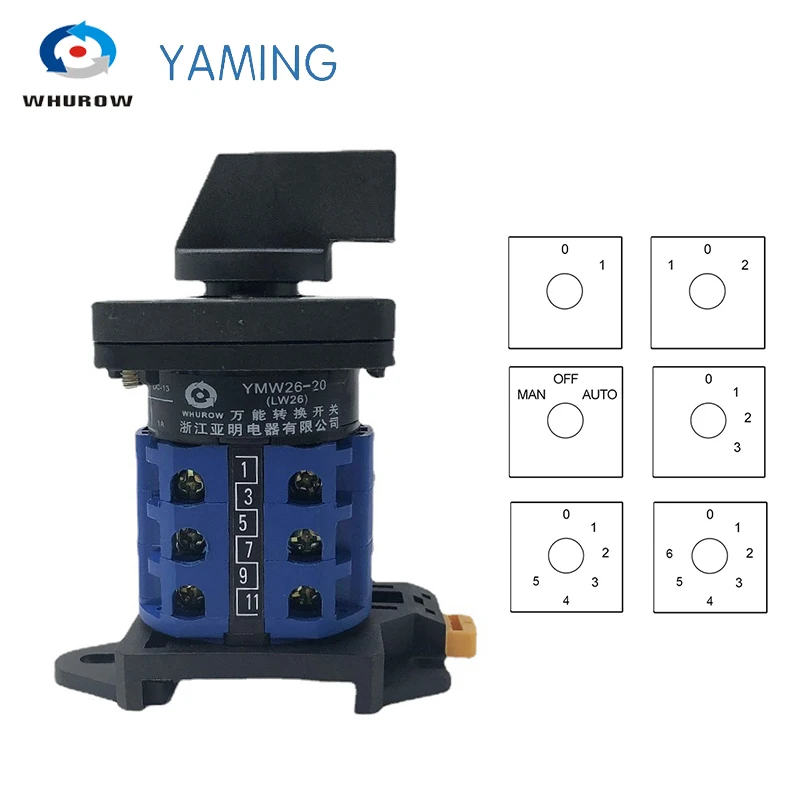 

DIN rail mounted Cam Switch 2/3/4/6/7 position 20A 660V 3 poles Rotary Changeover switches LW26-20 LW28-20 YMW26-20/3