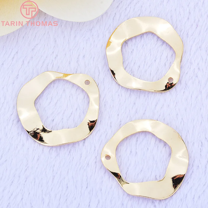 (156)6PCS 23.5x22MM 24K Gold Color Plated Brass Hollow Irregular Charms Pendants High Quality DIY Jewelry Making Findings