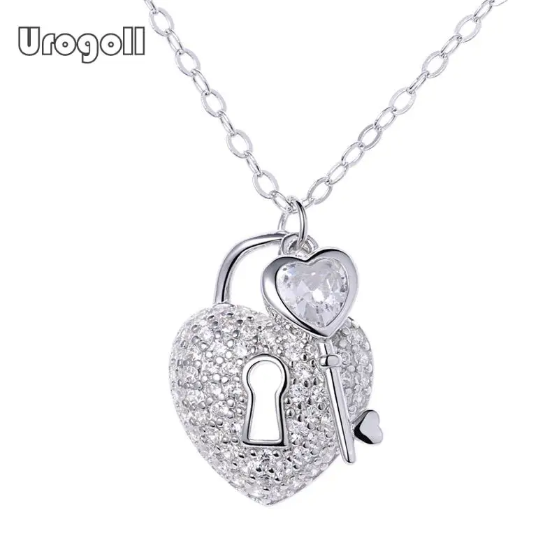 

Fashion pure 925 Sterling Silver Jewelry Heart Lock & Key Pendant Necklaces Trenty Jewelry Chokers For Women girl