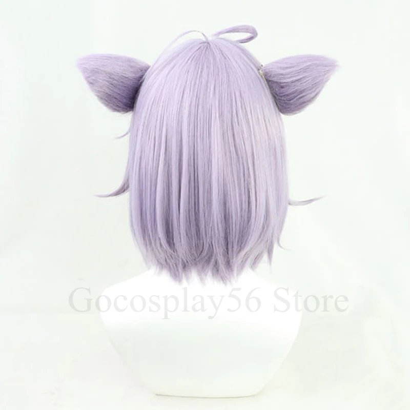 VTuber Nekomata Okayu Wig Ears Hololive Gamers Lilac Straight Tail Short Girls Cosplay Synthetic Hair Holo no Graffiti Role Play