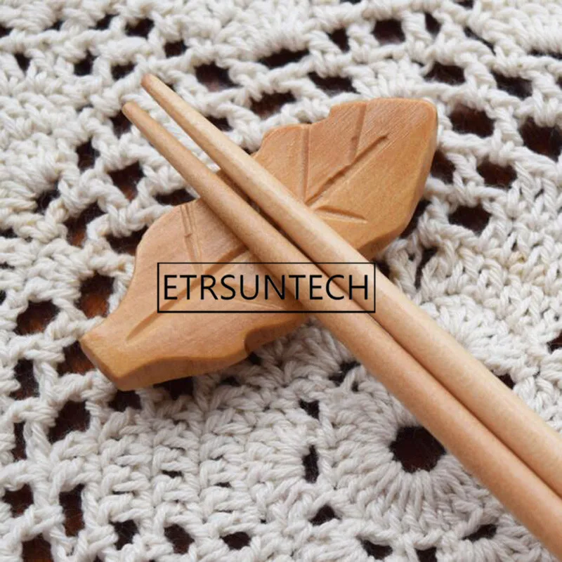 100pcs Wooden Chopsticks Holder Leaf Shape Knife Stand Spoon Rest Fork Rack Japanese Frame Art Craft Dinner Tableware