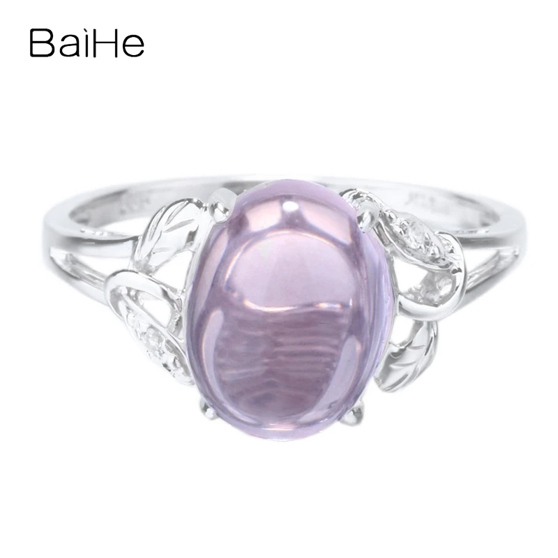 BAIHE Solid 14K White Gold Pink Quartz rings for women Wedding Engagement Trendy Party Sweet Fine Jewelry anillos mujer кольца