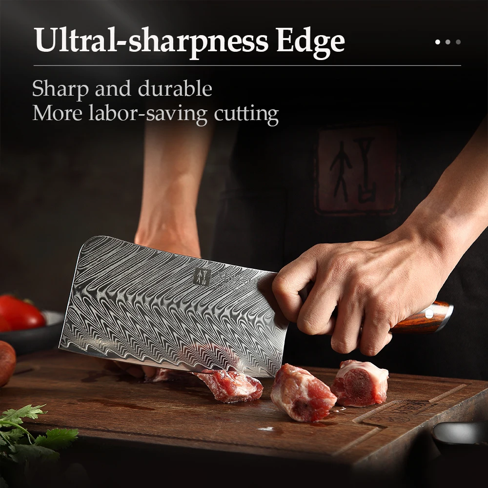 XINZUO 6.5'' Inch Big Chopping Knife Damascus Steel Knives For Chop Bone Fish Pro Cleaver Kitchen Knife for Chopping and Dicing