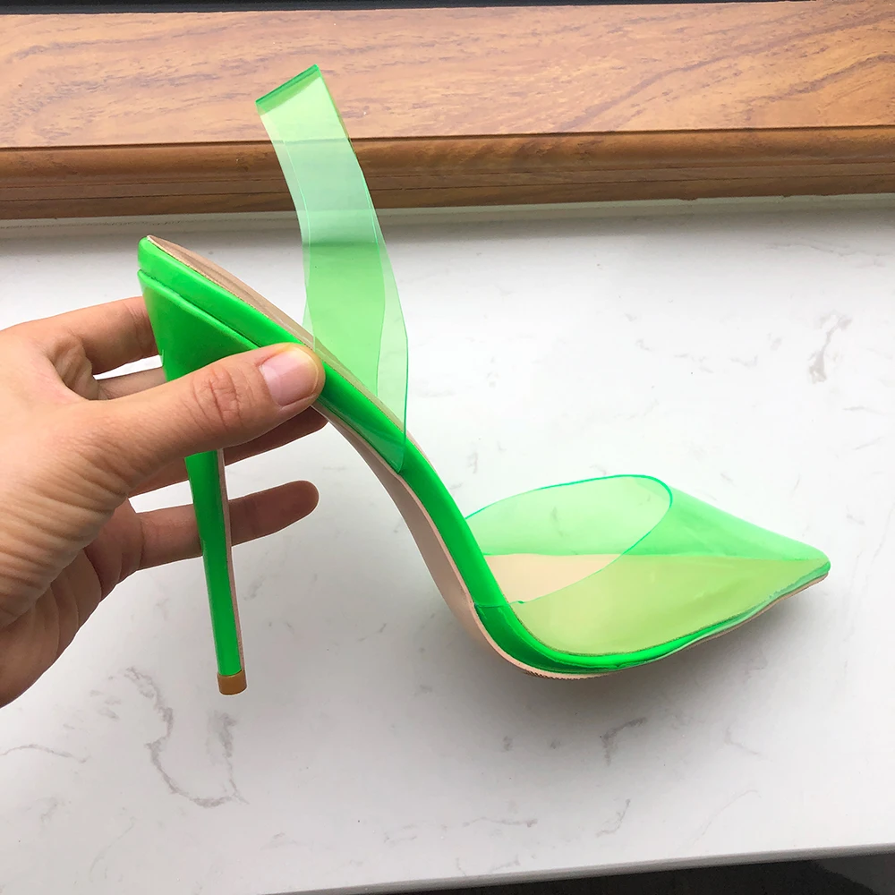 Tikicup estate donna morbido PVC verde punta a punta tacco alto sandali con cinturino Designer Stiletto pompe scarpe da festa 8cm 10cm 12cm