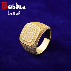 Bubble Letter Iced Double Square Men Ring Real Gold Plated Hip Hop Jewelry