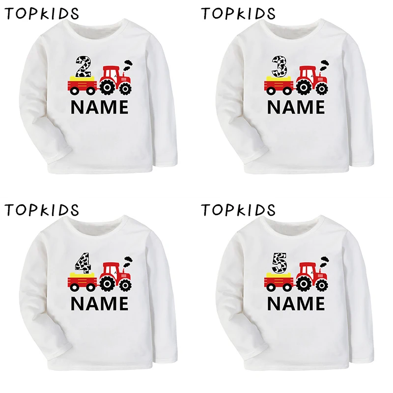 

Tractor Car Pulling Boys T-shirt 1 2 3 4 5 6 7 8 9 Years Birthday Customize Name Kids Long Sleeve T shirt Baby Girls Clothes