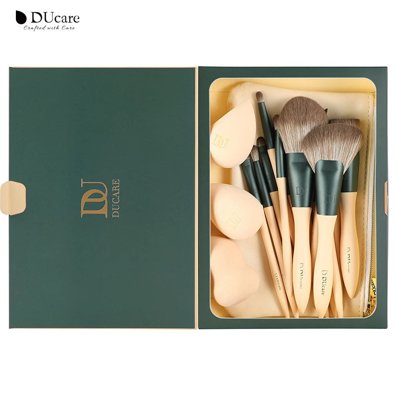 Ducare Make-Up Borstel Set 14Pcs Met 3Pcs Makeup Spong & Cosmetische Tas-Professionele Kabuki Foundation Blending Oogschaduw borstels