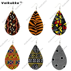 Voikukka Jewelry Tear Drop Pendant African Fabric Pattern Elements Wooden Both Sides Print African Dangle Earrings For Women