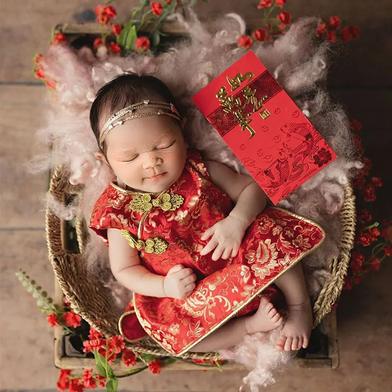 Baby Photography Accessories Girl Boy Costumes Chinese Spring Festival New Year's Clothing Tang Suit Cheongsam Newborn Clothes