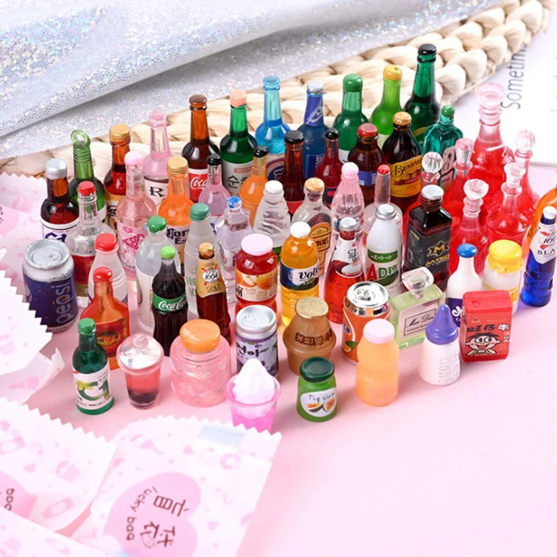 10Pcs 1:12 Dollhouse Miniature Food Drinkds Wine Bottles Toys Non-repetitive Lucky Blind Bags Dollhouse Model Toys Gift