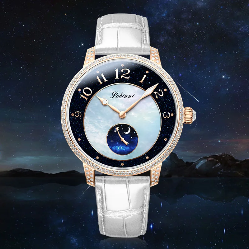LOBINNI 2021 NEW Ladies Luxury Watches Seagull Movement Automatic Mechanical Watchs Mother-of-Pearl Dial Ladies Wristwatch