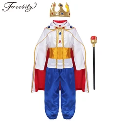 Kids Boys Halloween King Prince Cosplay Costume Vintage Medieval Cloak Crown Scepter Set Carnival Theme Party Roleplay Outfits