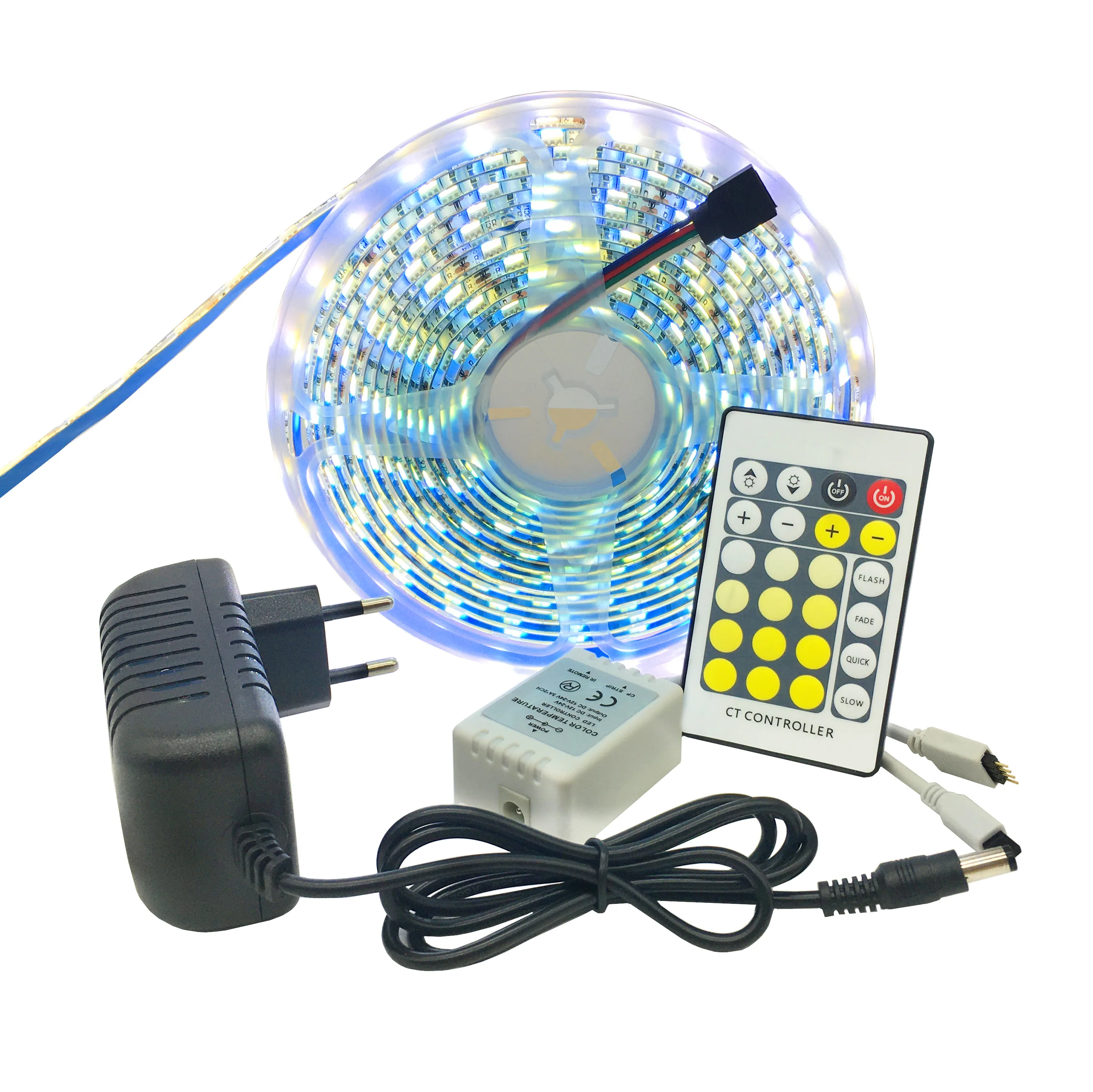 5050 Double Color LED Strip 2 color in 1 Chip Warm /Dual White Temperature Adjustable CCT led tape+24Keys Controller+12V Adapter