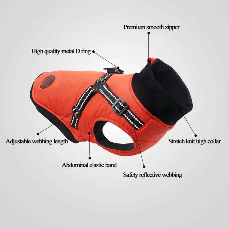 Winter Warm Pet Dog Clothes Waterproof Vest Zipper Jacket Coat With Harness For Small Medium Dogs Chihuahua French Bulldog