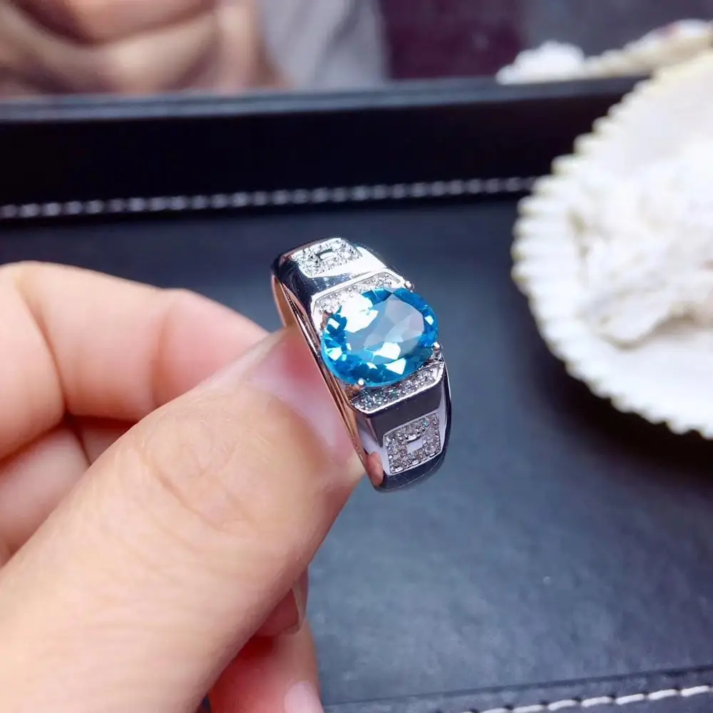 clear blue topaz gemstone ring for man silver jewelry good cut birthday party anniversary gift natural gem silver ornament  hot
