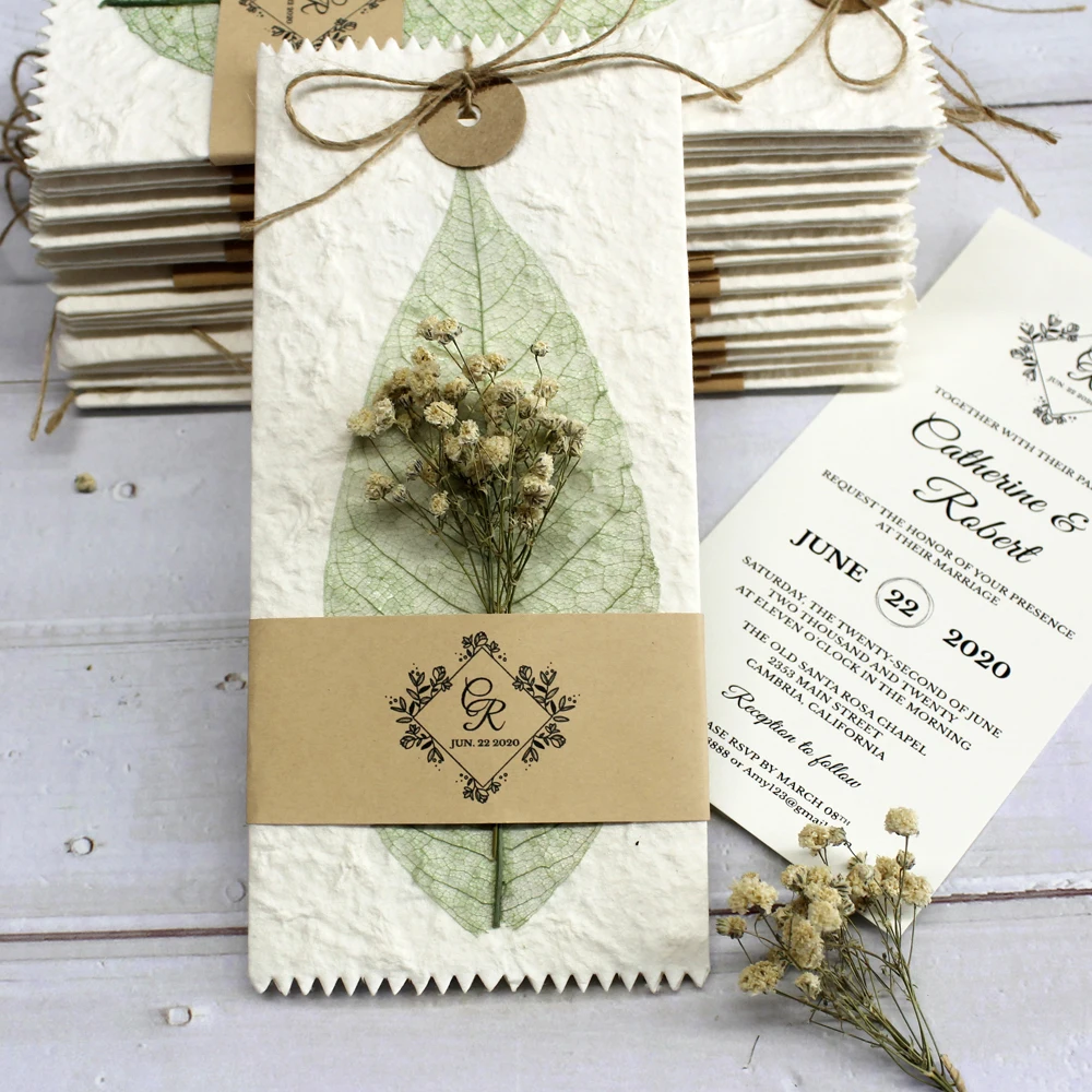 Vintage Wedding Invitations Flower Invitation Card Creative Wedding Invite With Customized Wording - Set of 50 pcs