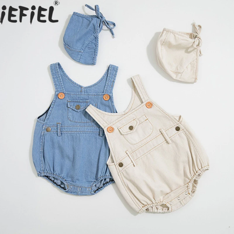 Baby Boys Girls Cowboy Clothing Rompers Sleeveless Baby Denim Bodysuits Kids Jumpsuit Autumn Baby Denim Sling Strap Overalls