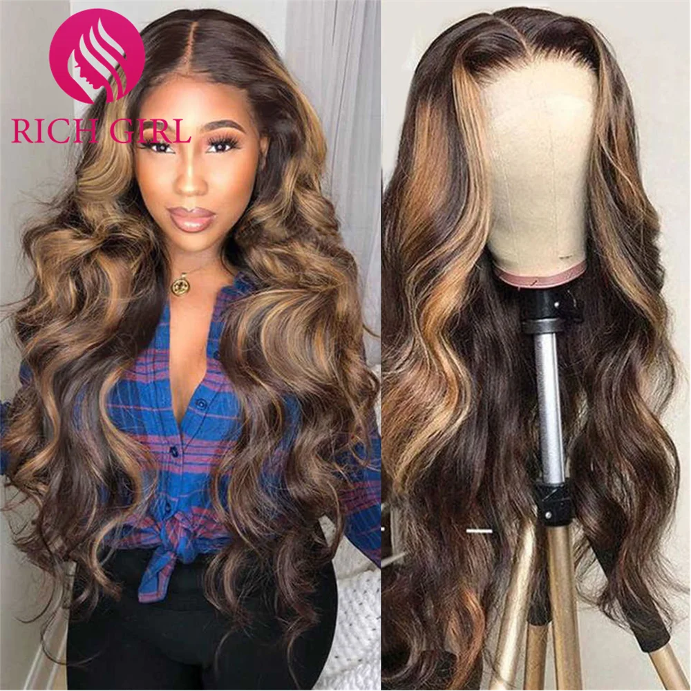 

Highlight Wig Human Hair Body Wave Lace Front Wig Ombre Colored 4/27 Lace Front Wigs Remy T Part Short Bob Wig For Black Women