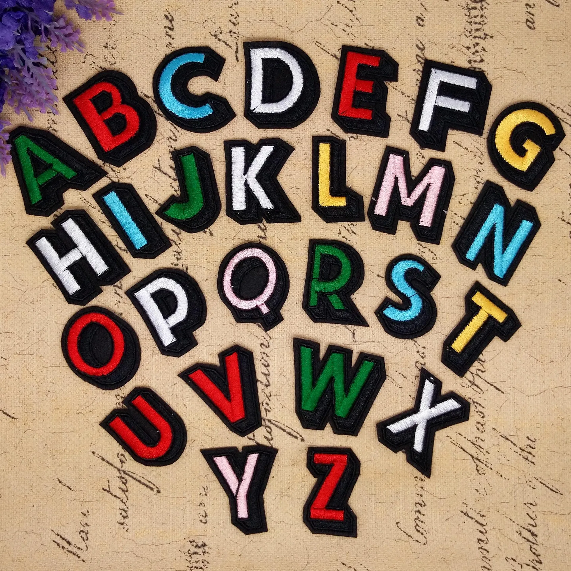 TN 26 English Letters Fashion Embroidery Iron on Patches Small Alphabet A-Z Name Bagde Colorful Cartoon Cloth Decoration Sticker