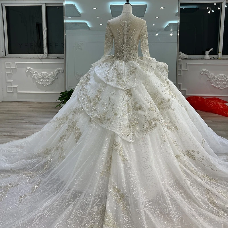 Yeenueer ลูกไม้ Appliques งานแต่งงานชุดยาว Vestidos De Novia 2021สีขาว O-Neck ปริ๊นเซเจ้าสาวงานแต่งงาน Gowns