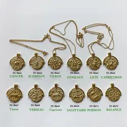 1PC 100% Authentic 925 Sterling silver Gold Baroque constellation Libra cancer Disc Coin Necklace Pendant Fine jEWELRY tlx551