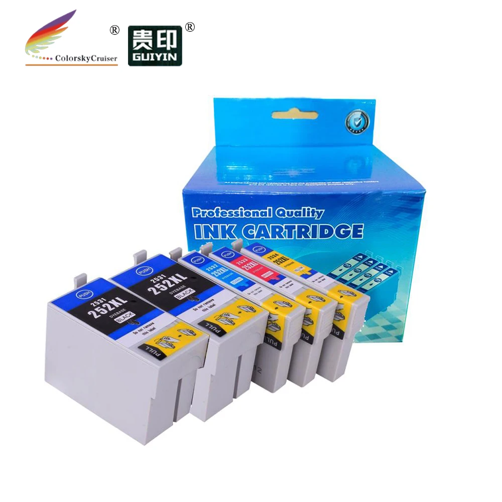 (CPE252XL-5) T252XL 252XL 252 2531 XL compatible new Inkjet Ink Cartridge for Epson WorkForce WF-7620 WF-7710 BKCMY (5 Pack)