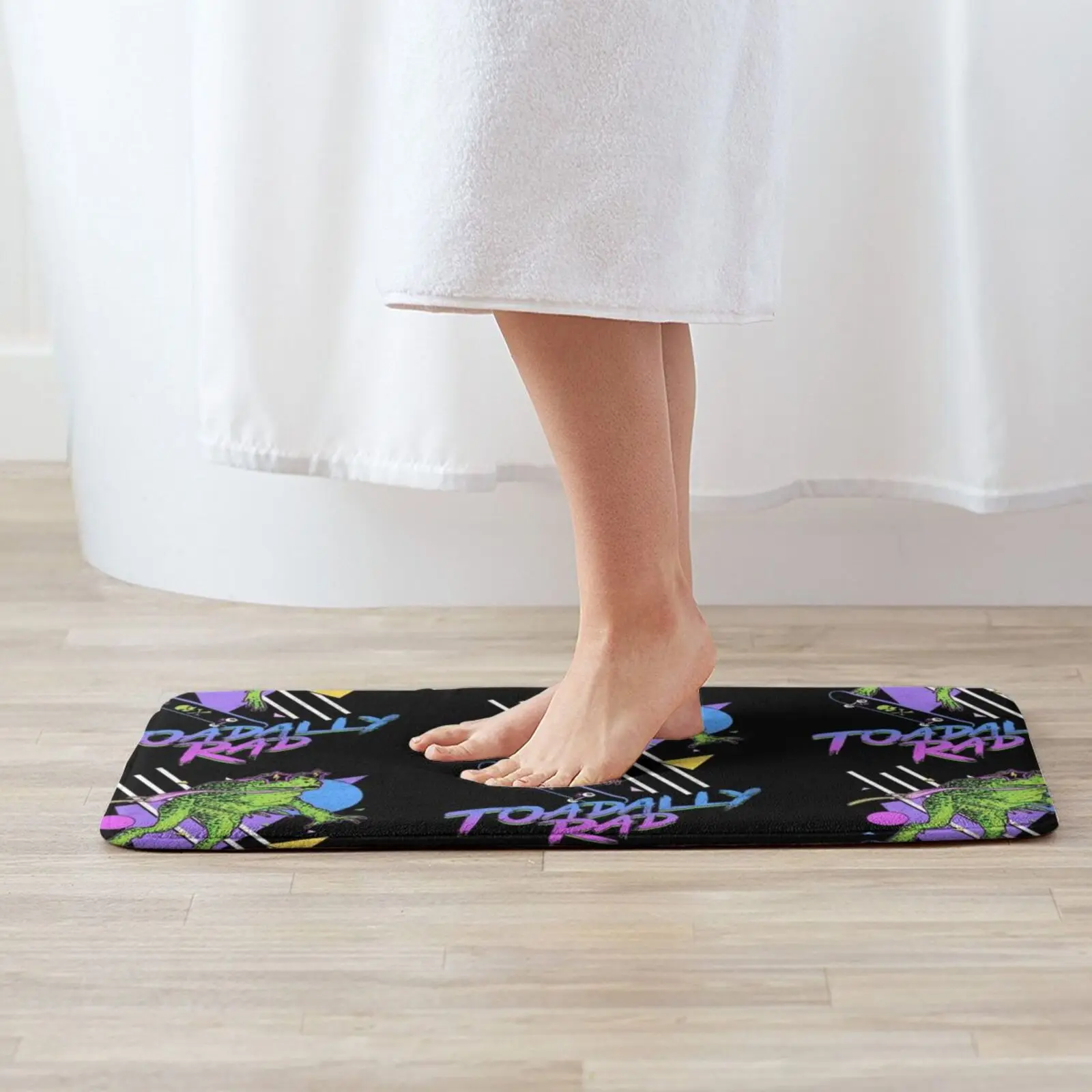 Toadally Rad Entrance Door Mat Bath Mat Rug Frog Toad Amphibian Cool Radical Awesome Retro Vintage 1980s Skater Skateboarder