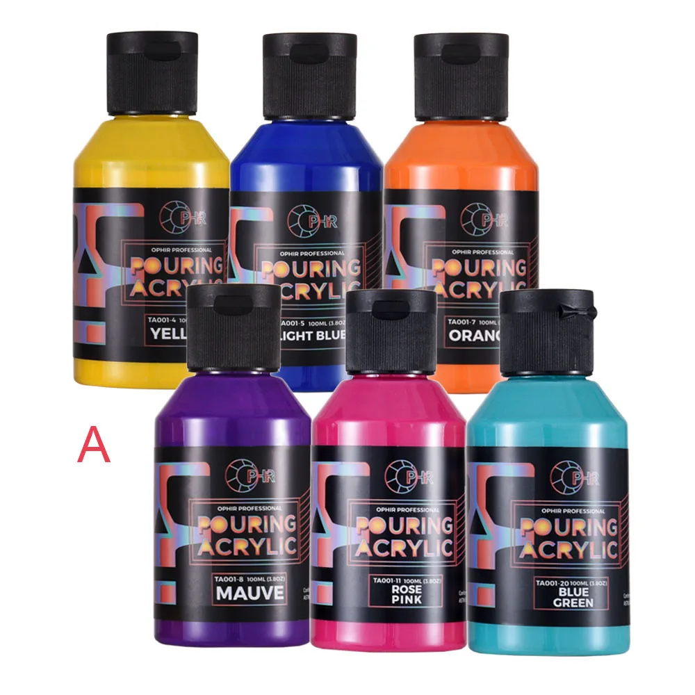 OPHIR 6-Color Pre-Mixed Acrylic Pouring Paint Kit Water-Based High Flow Pigment Set for Artist DIY Arts Supply 100ML/Bottle