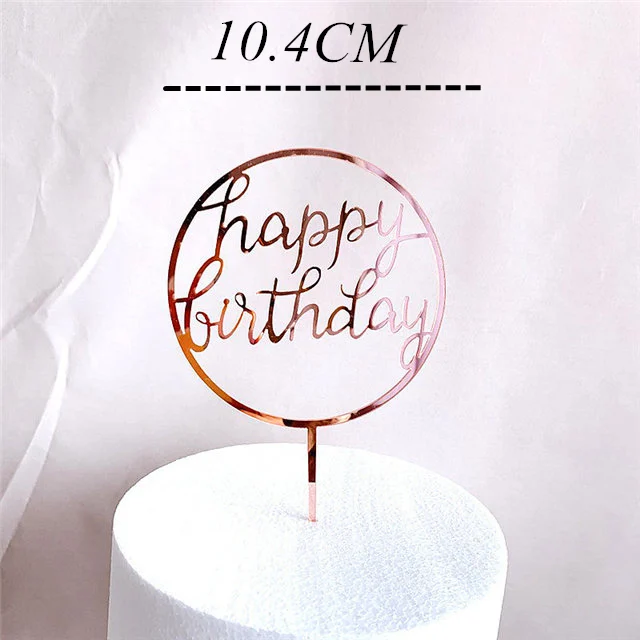 Neuer Happy Birthday Kuchenaufsatz mit Blumenmotiv, Goldener Acryl-Dessert-Dekor für Babyparty-Geschenke – Detail 22