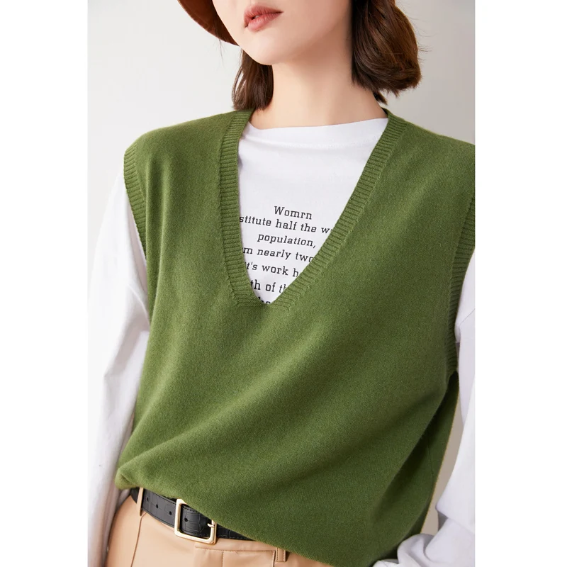 New knitted v-neck cashmere sweater women autumn and winter fashion cashmere jacket all-match sleeveless sweater