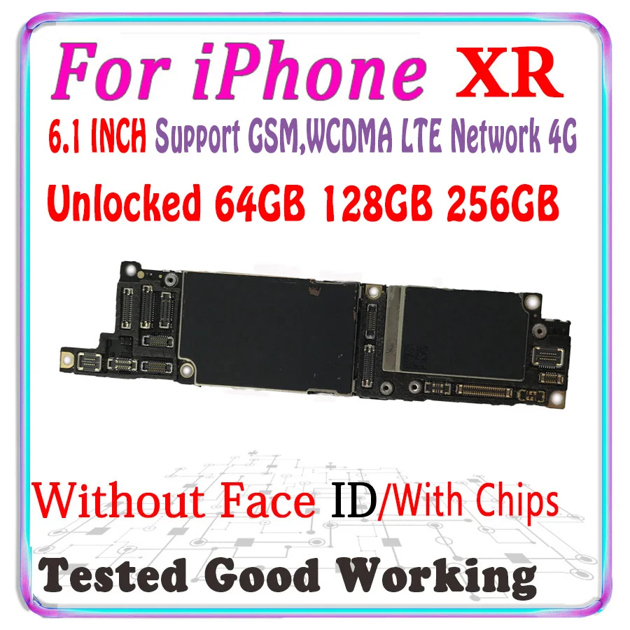 Free iCloud Unlocked For iPhone XR Motherboard With Face ID 256gb 128gb 64gb For iPhone XR X R Logic Board Good Tested Plate