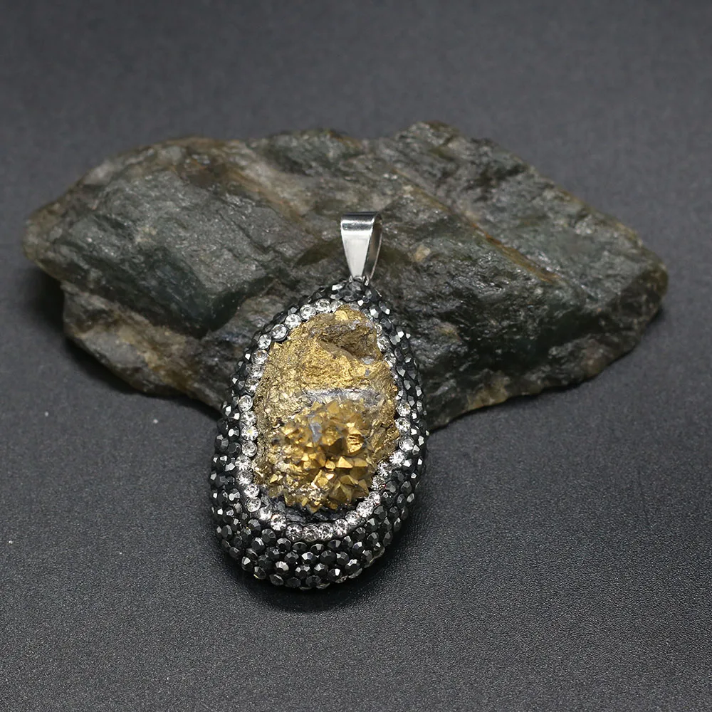 Natural Stone Pendant Irregular Shape Crystal Set Drill Exquisite Charm for Jewelry Making DIY Necklace Earrings Accessories