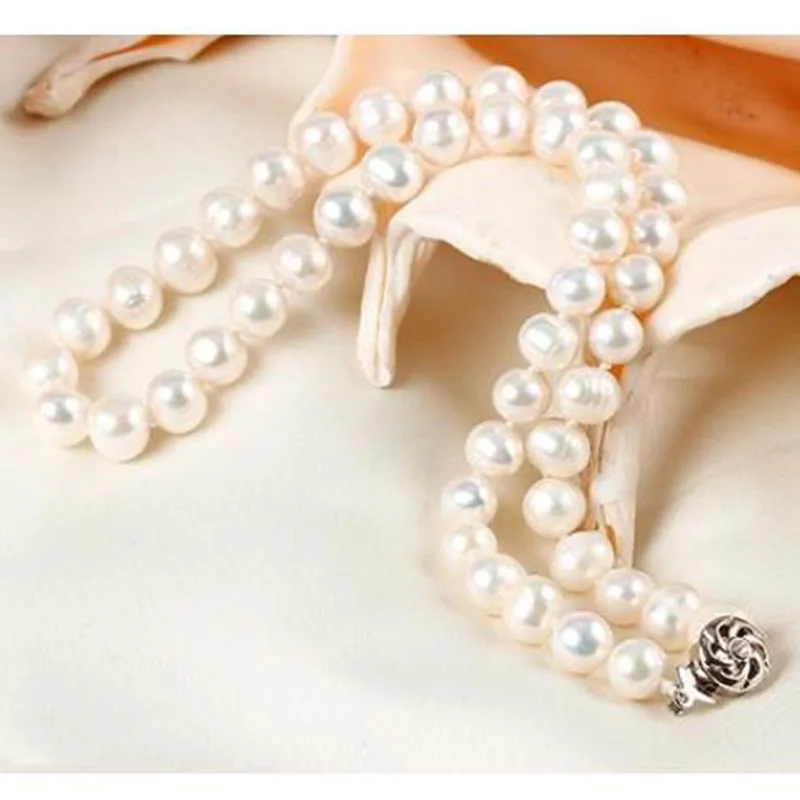 

gorgeous AAA9-10mm round south sea white pearl necklace 18inch 925s