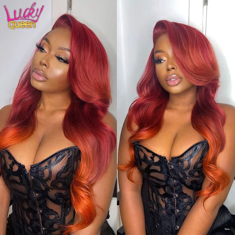 Ombre Orange Ginger Colored Wigs 13x6 Lace Front Wig Loose Deep Wave Pre Plucked 5X5 Closure Remy 100% Human Hair Wigs For Women