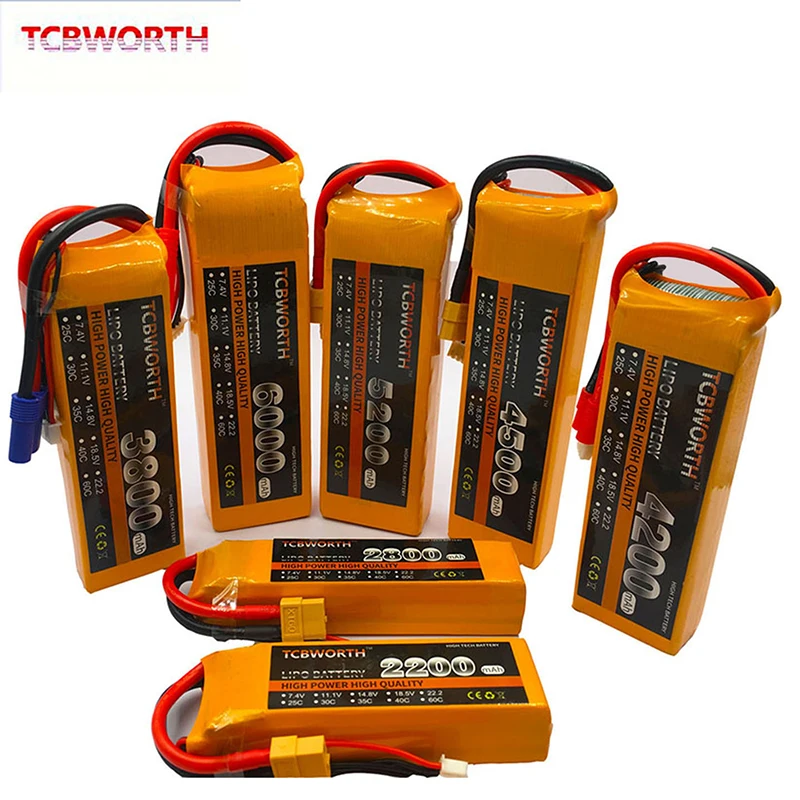 2S 3S 4S6S RC Drone LiPo Battery 7.4V 11.1V 14.8V 22.2V 2200 3300 4200 5200 6000mAh 25C 35C 60C RC Airplane Helicopter Quadrotor