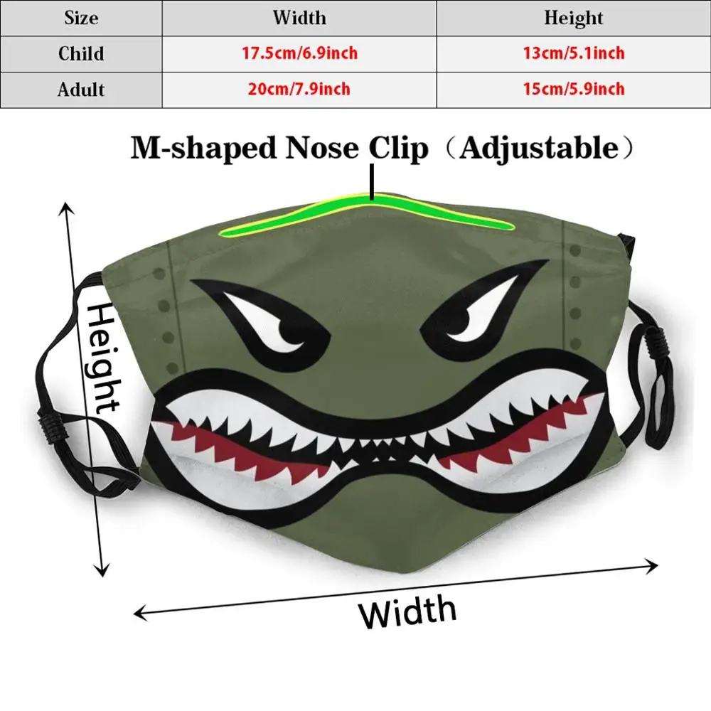 Denti di squalo! Maschera per la bocca filtro per bambini adulti fai da te Flying Tiger Airplane A10 denti di squalo Warthog