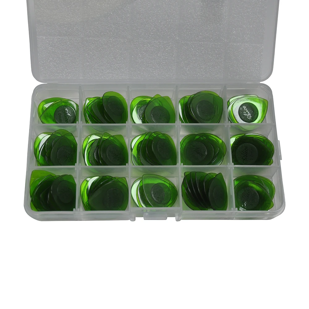 

100pcs Alice Heavy 1mm Teardrop Waterdrop Green Jazz Guitar Picks Plectrums With Box