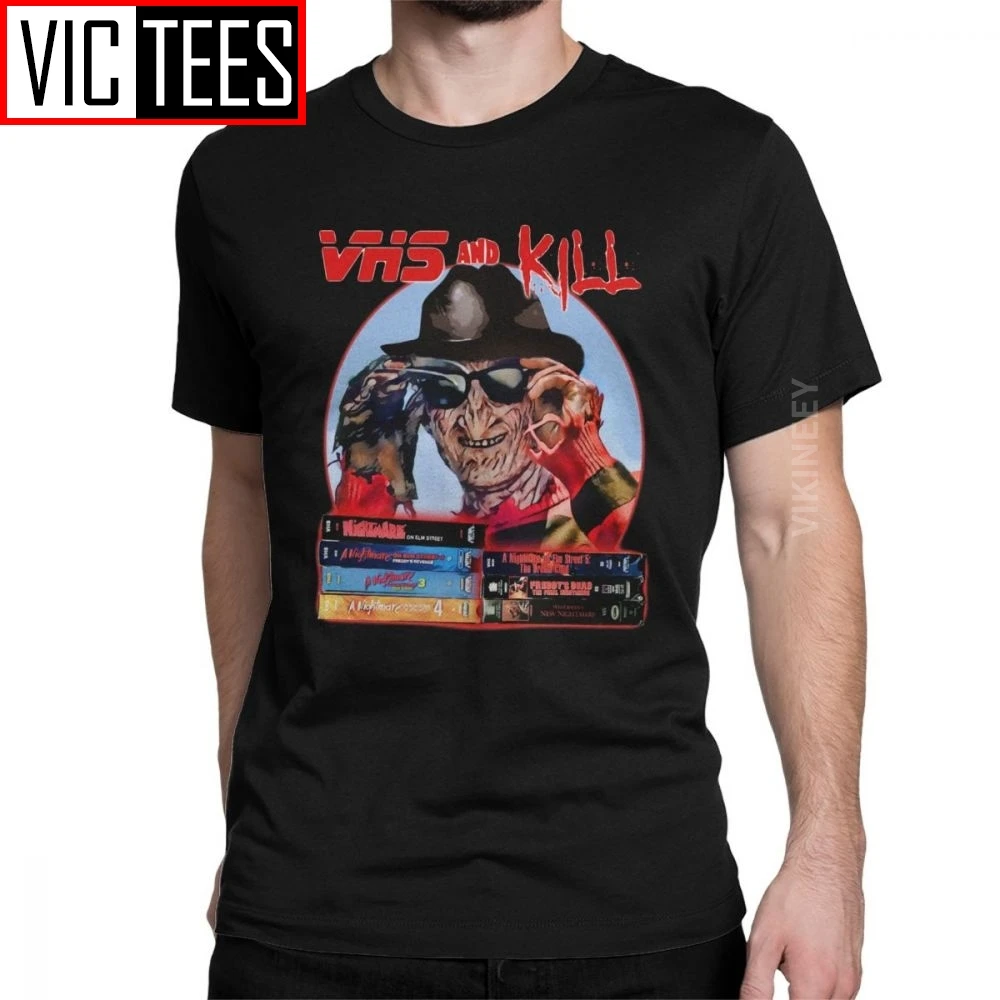 VHS And Kill Tshirt Men Horror Movie Nightmare Halloween Scary Novelty Cotton Crew Neck Tshirt Gift