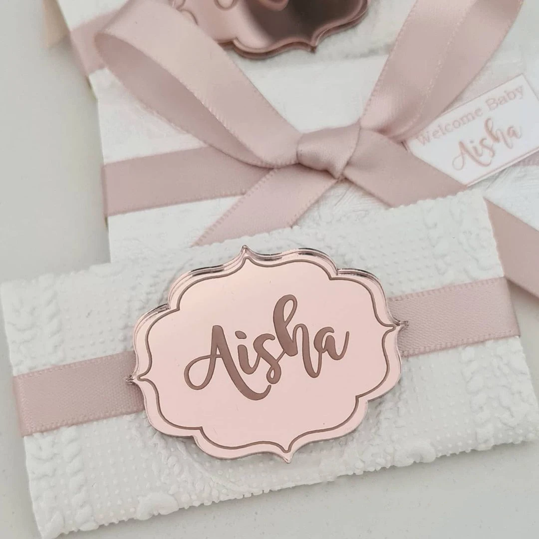 24 targhe personalizzate con nome a specchio in argento/oro, decorazioni personalizzate per cioccolato, bomboniere, decorazioni per battesimo, baby