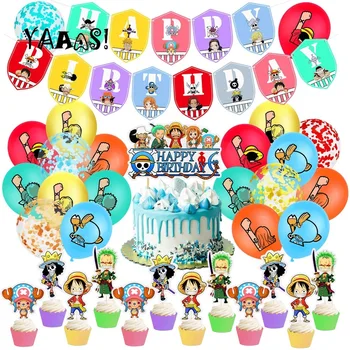 생일 풍선 어린이 파티 장식 베이비 샤워 풍선, 생일 축하 배너, 애니메이션 원피스 테마 컵케이크 토퍼, 1 세트 