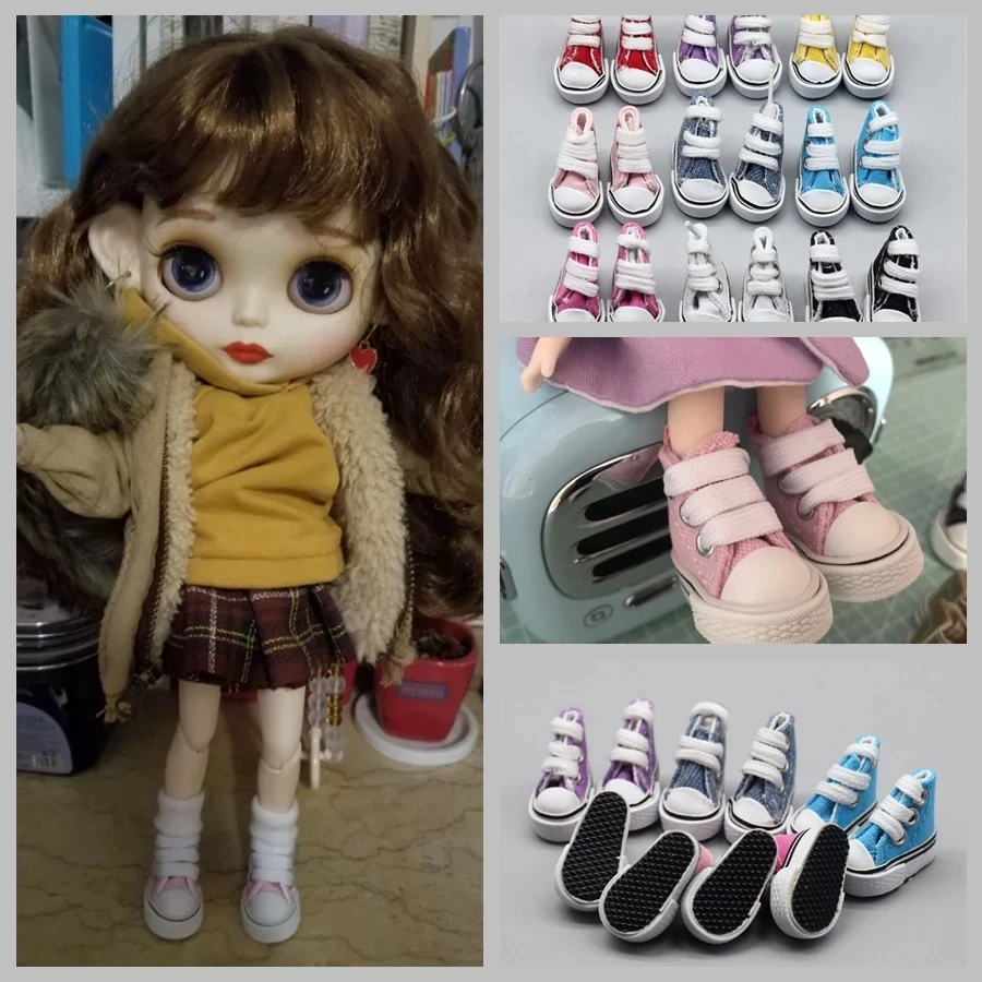 

1Pair 3.5cm Fashion Canvas Shoes For Blyth Dolls Causal Shoes Doll House Mini Shoes For 1/6 BJD Doll Accessories