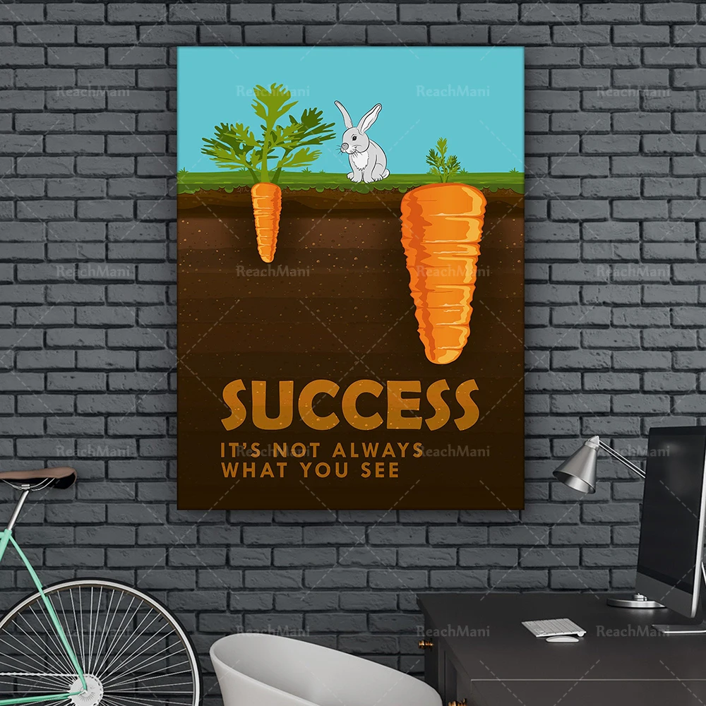 

Success rabbit inspirational artwork quote canvas print wall art office decoration/become a success/illustration art