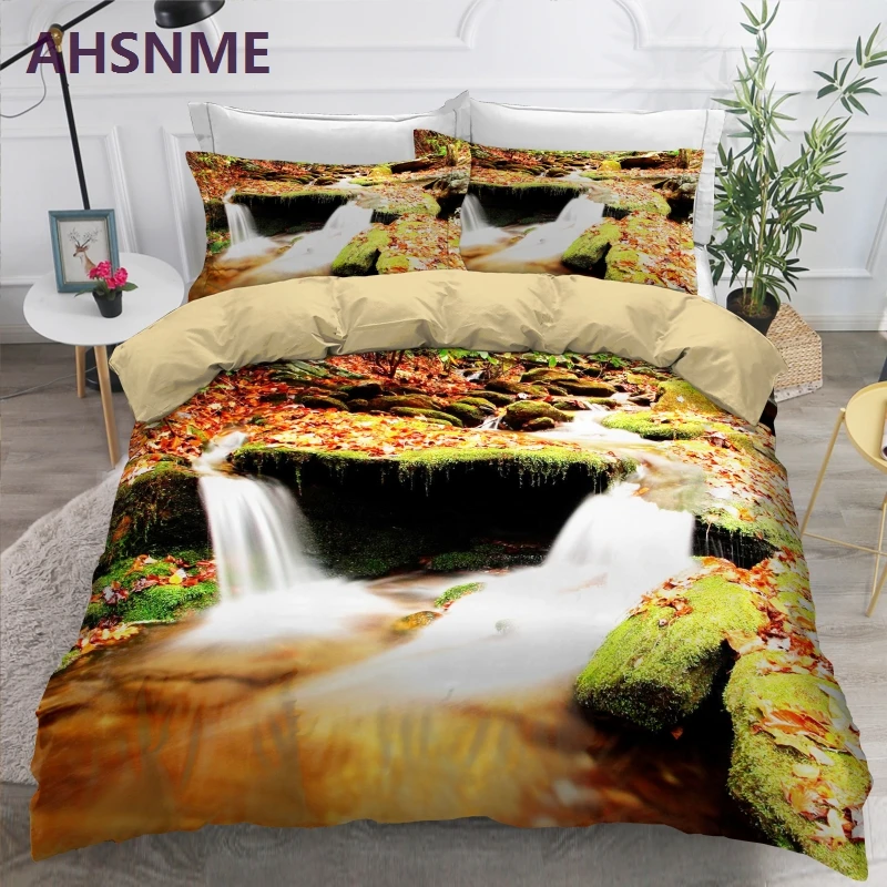 AHSNME Custom Pattern Autumn Red Leaves Bedding Set Digital Print Duvet Cover Leisure Life King Queen Double Quilt Cover Set