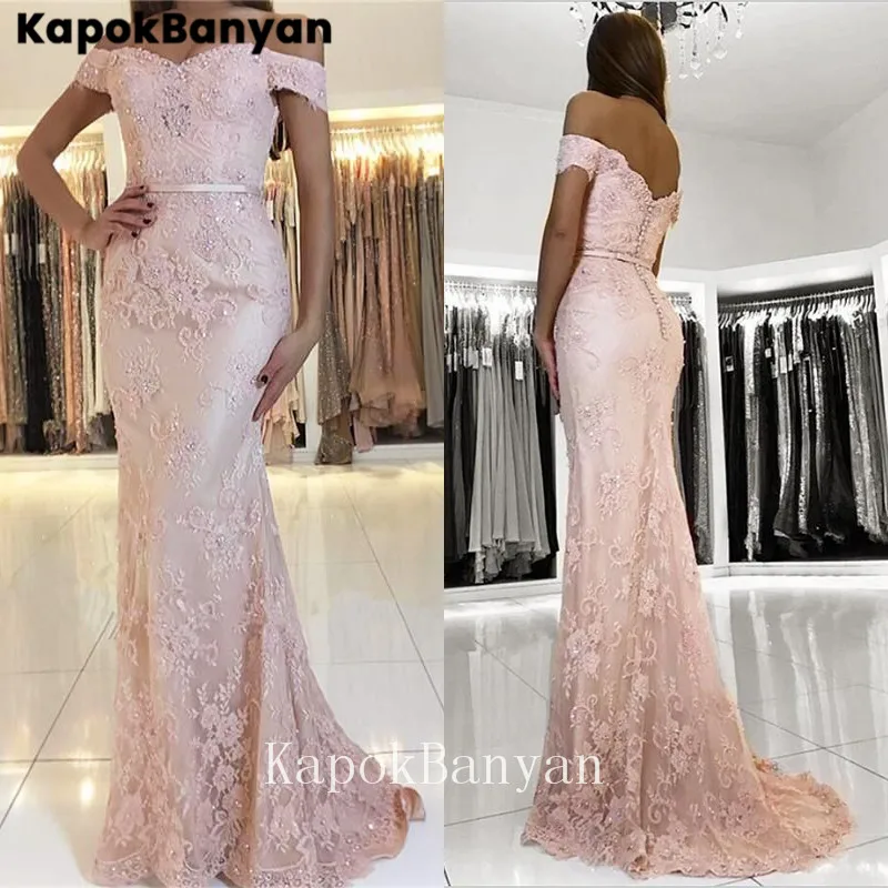 Kant Mermaid Prom Dress Off-De-Schouder Rits Trompet Formele Avond Party Gown