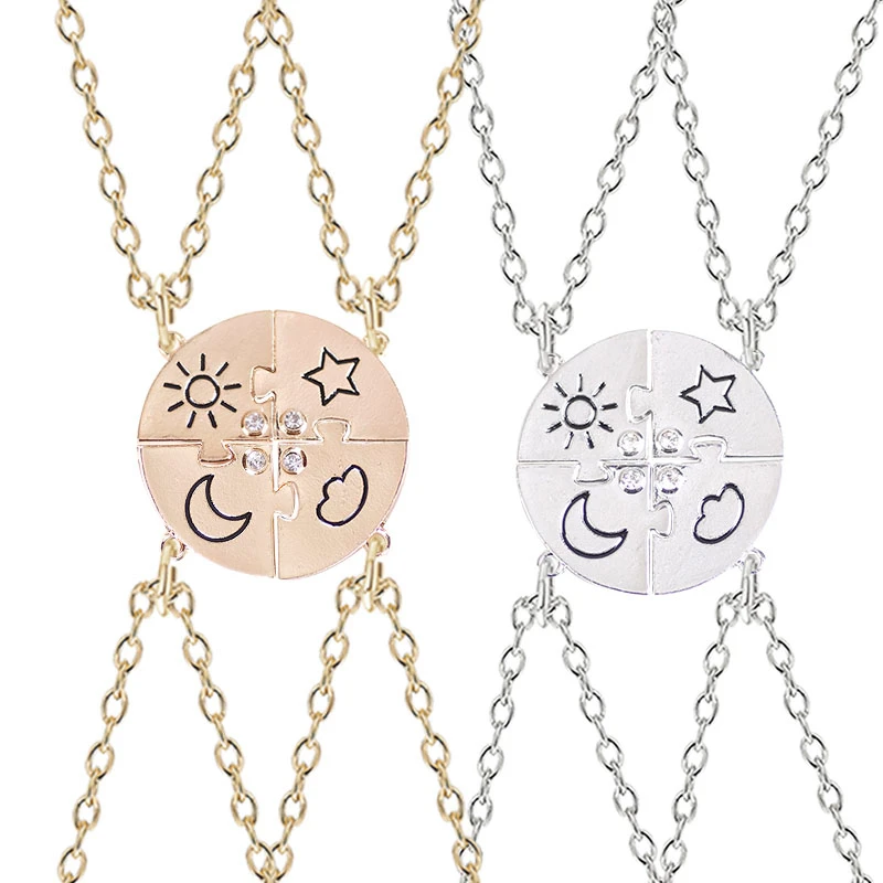 3/4 Pcs Star Moon Chain Best Friend Pendant Necklace Bff Sister Friendship Choker Men And Women Party Jewelry Accessories Gift